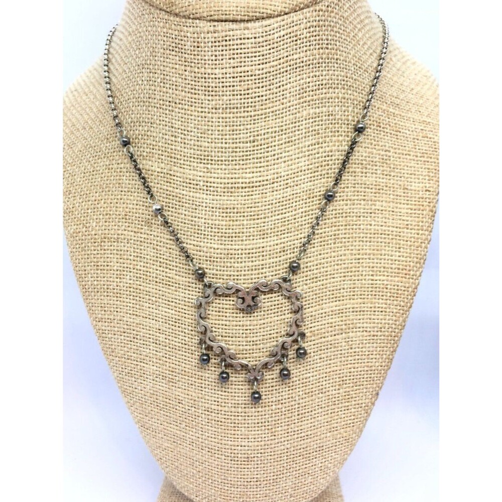 BRIGHTON Heart Necklace Openwork Hematite Bead Dangle Pendant